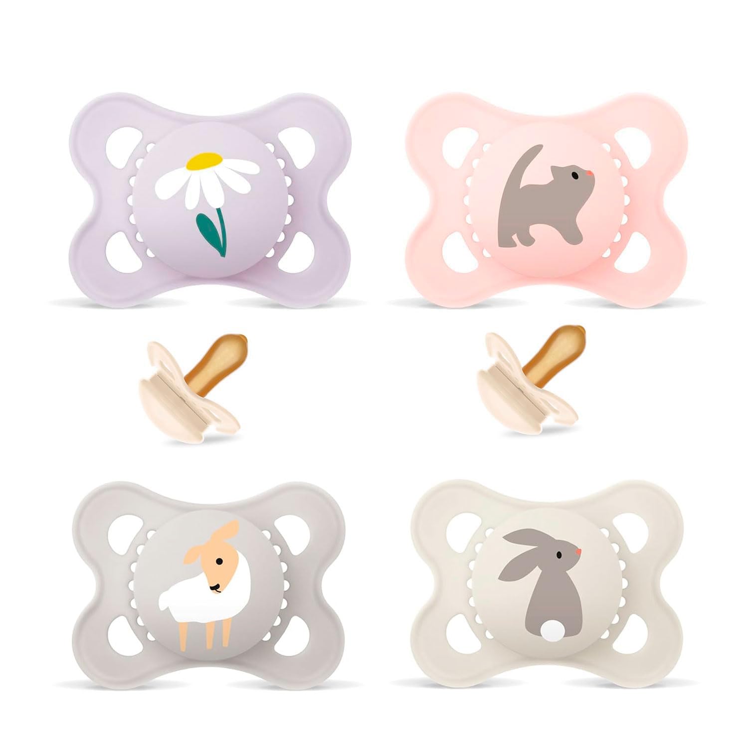 Mam natural rubber latex dummy, ages 0-6 months, set of 4, including 2 sterilised transport boxes