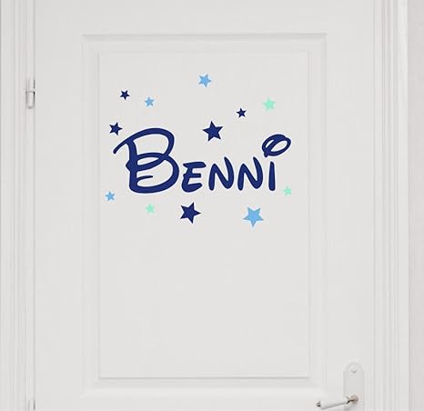 Wandtattoo Türaufkleber mit Namen, 73009-29cm-tricolore-blau, mit bunten Sternen fürs Jungenzimmer, Kinderzimmer Jungen, Wand