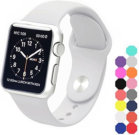 XIYA Soft Silicone Replacement Sport Band for Apple Watch for 2 Lengths, White,38mm