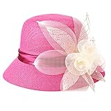 Bucket Sun Hat Flax Summer Beach Hat Church Tea Party Top Hat for Women