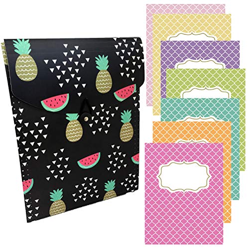 Vertical Expandable File Folder, Expanding File Folder Cute Accordion Folder 7 Pocket Expanding File with Tabs and Report Covers (Black) - Thumbnail 7