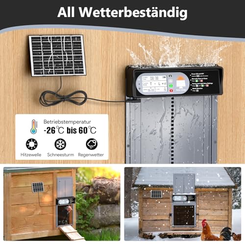 CHAMUTY Automatic Chicken Flap Solar Aluminium Electric Chicken Flap Automatic with LED Display, Light Sensor, Timer, Remote Control, Chicken Coop Door, Grey