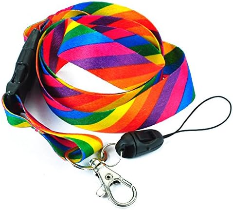 Deluxe Breakaway Lanyard Keychain, Key and ID Card-Badge Holder, Rainbow Stripes