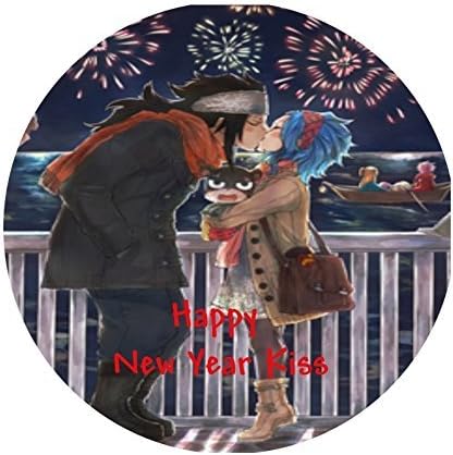 Set of 12 Precut Edible Image Cupcake Topper Kissing over New Year Fireworks, 2" Round