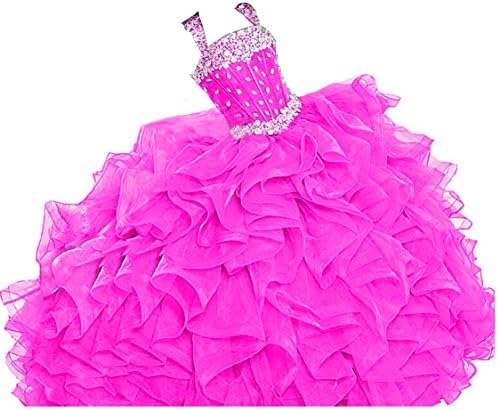 WZY Girls Crystal Beaded Ruffled Party Christmas Ball Gown Princess Pageant Dress (6, Fuchsia)