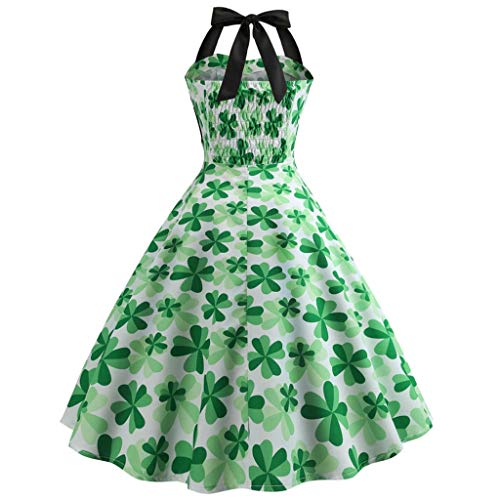 St. Patrick's Day Women's Dress Without Sleeve Clover Sleeveless Halter Dress Evening Print Party Prom Swing Dress - Thumbnail 2