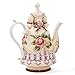 FORLONG Large Ceramic Teapot and Coffee Pot with Lid, 3D Embossed Victoria Pink Rose Flowers Decorative Teapot(Red）