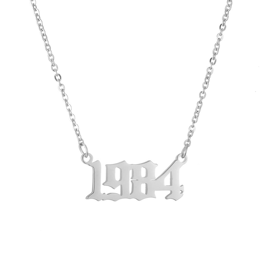 AFSTALR Birth Year Necklace for Women Girls Birthday Gifts Charm Friendship Jewellry Year Number 1984 Silver