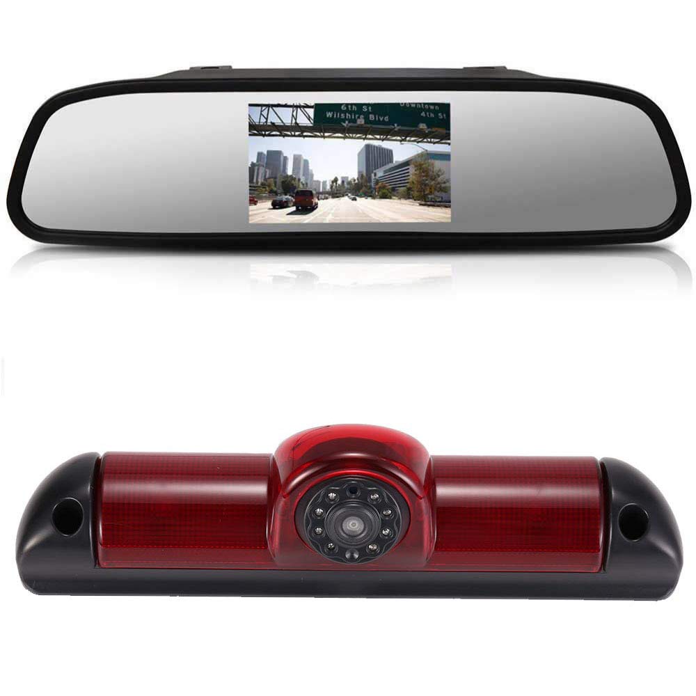 HD Transporter Brake Light Roof Rear View Reversing Backup Camera with Angle Adjustable Compatible with Fiat Ducato X250/Peugeot Boxter/Citroen Jumper (Camera+rearview mirror)