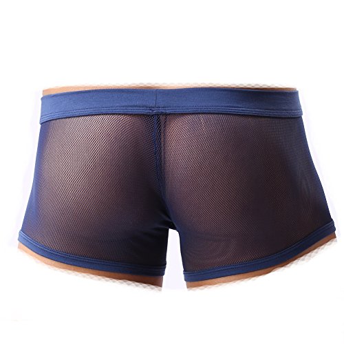 Men s Boxer Briefs Sexy Underwear Mesh Breathable Gay Low Rise Boxers(36Navy,L)