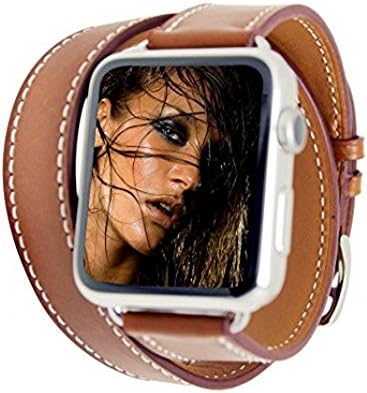Yatale Apple Watch Band, 38mm Double Tour Genuine Leather Band with Metal Clasp for Apple iWatch 5.9-6.7 Inches (Brown 38mm)