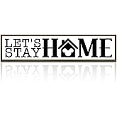 Home Wood Plaque Sign, Let’s Stay Home Wood Sign, Rustic Farmhouse Wall Decor Art, Entryway Decor, Living Room Decoration, Wooden Box Signs Desk Décor, Housewarming Gift, 38 * 8.5 In