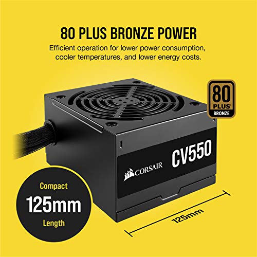 Corsair CV Series, CV550, 550 Watt, 80+ Bronze Certified, Fixed Cable Power Supply (CP-9020210-NA)