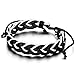 Flongo Men's Punk Style 3PCS Handcrafted Braided Curb Adjustable Chain Leather Bracelet, Fit 7-9 inch Wrist, Woven Leather Rope Wrap Surfer Cuff Bracelet
