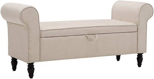 Amazon Com Haobo Storage Ottoman Bench With Arms Vanity Benches Upholstered Bed Bench For Bedroom Entryway And End Of Bed Beige Kitchen Dining