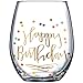 14K Gold Leaf Happy Birthday Colored Party Dots 19oz Stemless Wine Glass by Fine Occasion