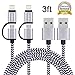 Cablex 2 Pack 3FT 2in1 Lightning and Micro USB Cable Nylon Braided Sync and Charging Cable Cord Compatible with iPhone 7/7Plus/6s plus/6s/6 plus/6/5s/5c/5, iPad /iPod, Samsung, HTC, and More(Black)