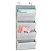 mDesign Soft Fabric Wall Mount/Over Door Hanging Storage Organizer - 4 Large Cascading Pockets - Holds Office Supplies, Planners, File Folders, Notebooks - Chevron Zig-Zag Print - Gray/Cream