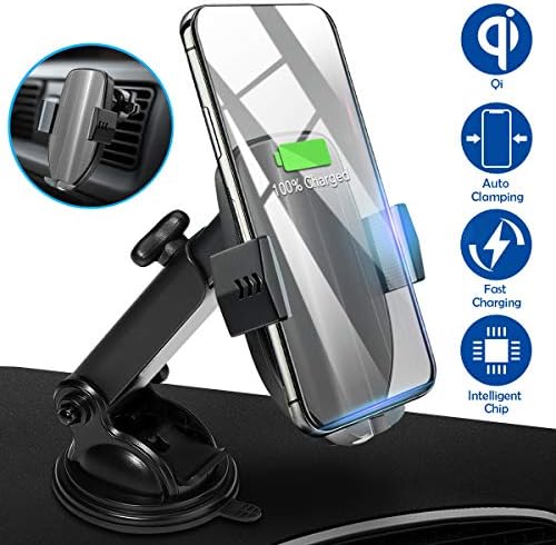 Wireless Car Charger Mount, Automatic Clamping Qi 10W 7.5W Fast Charging Phone Holder Air Vent Dashboard Windshield Compatible iPhone Xs/Xs Max/XR/X/8/8 Plus, Samsung Galaxy S10/S10+/S9/S9+/S8/S8+