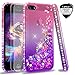 LeYi Compatible for iPhone SE 2016 Case (Not fit SE 2020!!), iPhone 5S Case, iPhone 5 Case with 2pcs Tempered Glass Screen Protector, Glitter Case for iPhone 5, Pink/Purple