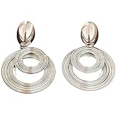 DIAMANTIO 18K Gold Plated, Geometric Spiral Hoop Earrings – Statement Silver-Tone Drop Earrings for Women, Bold and Lightweight