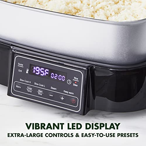 GreenPan Stainless Steel 8in1 Skillet Grill & Slow Cooker, Presets to