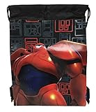 Disney Big Hero 6 Mech Bay Max and Hero Drawstring String Backpack School Sport Gym Tote Bag!- Black