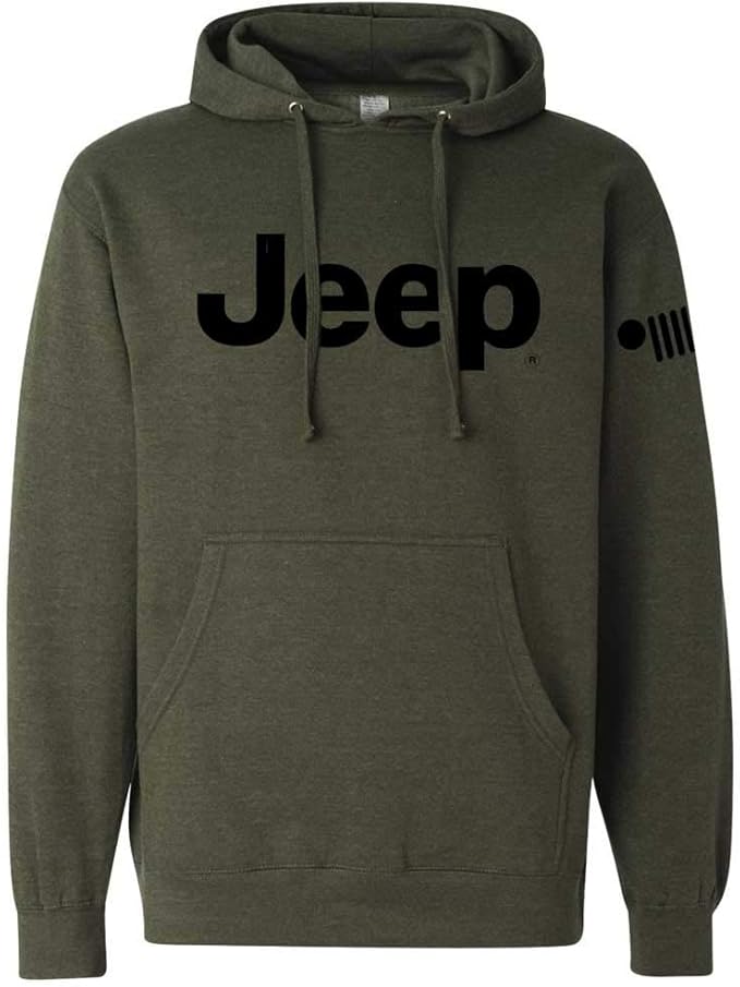 Mens Jeep Text Logo Military Green Hoodie Hooded Sweatshirt