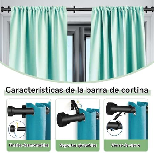 Barra de Cortina de 36 a 88 Pulgadas,Barra de Cortina Negra Mate,Cortineros a Justabl Negro,Juego Combinado de Soporte para Cortinas con Varilla(Con soporte),Fácil de Instalarlsala/estar/Baño/Cocina