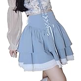 RILGOU Harajuku Pastel Kawaii Gothic Fashion Casual High Waisted Zipper Vintage Ribbon Trim Lace Layered Short Skirt