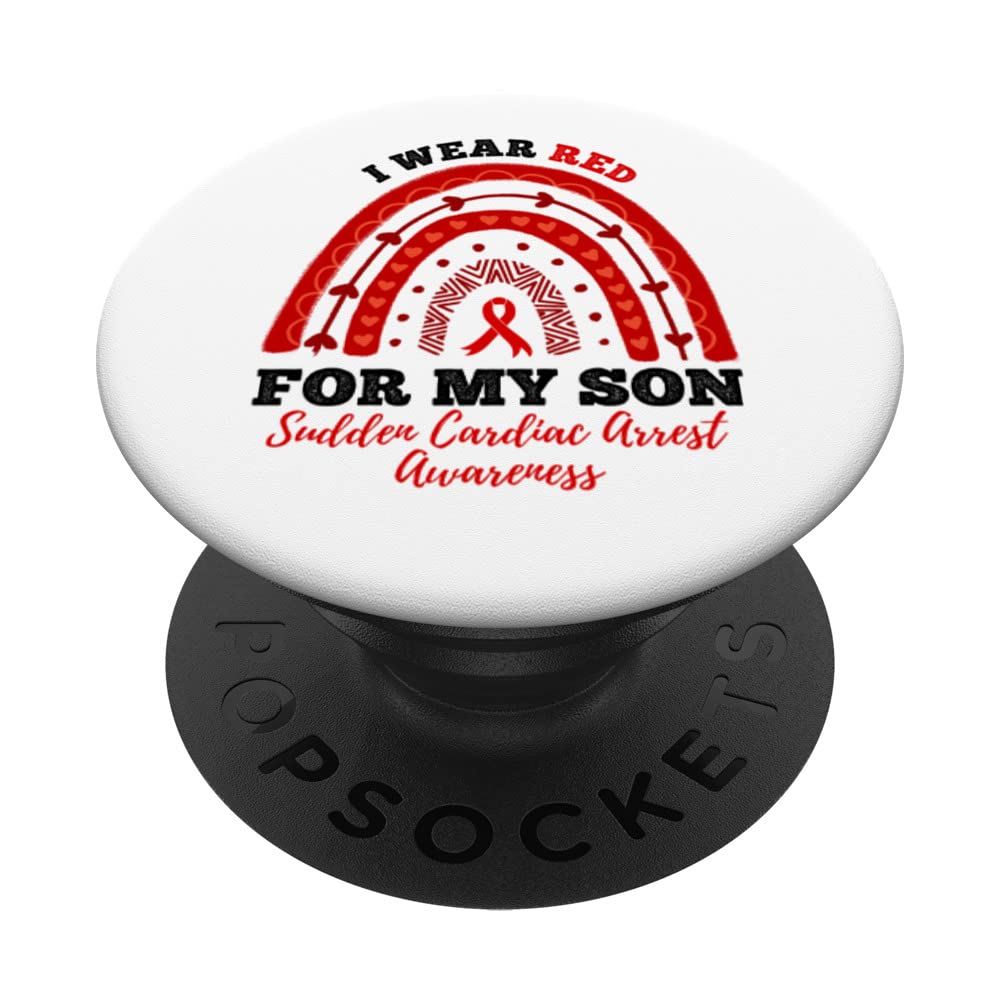 Rainbow I Wear Red Son Sudden Cardiac Arrest Awareness PopSockets Swappable PopGrip