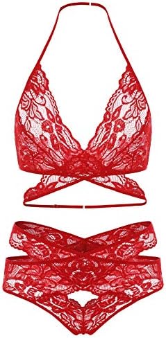 Gladiolus Women's Lace Lingerie Sets Bralette Bra and Panty Set Strappy Babydoll