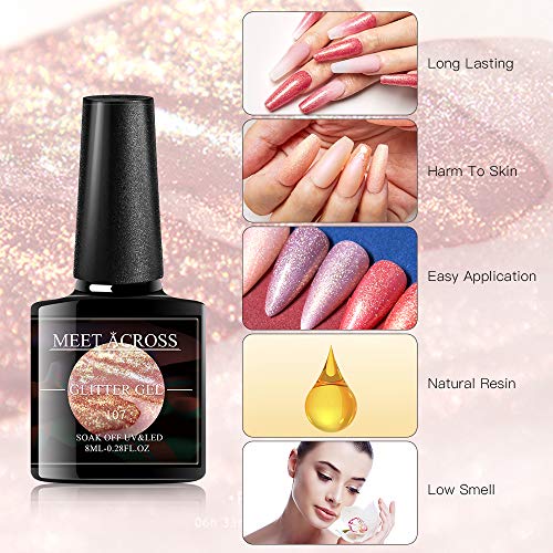 MEET ACROSS Gel Nail Polish Set 3 Colors, Pink Soak off UV LED Lamp Gel Nail Polish Set Mermaid Glitter Gel Polish Home Gel Manicure Kit 8ml