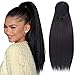 Stamped Glorious Drawstring Ponytails for Women Synthetic Long Ponytail Extension Kinky Straight Drawstring Ponytail Black Color Clip in on Ponytail Externsion (22 Inches)