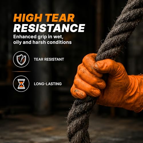 TitanFlex Heavy Duty Orange Industrial Nitrile Gloves with Raised Diamond Texture, Latex Free (6mil/8mil)