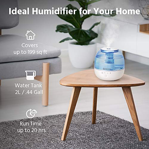 GENIANI Ultrasonic Cool Mist Humidifier - Premium Quality 2L Water Tank Humidifiers for Bedroom/Living Room/Baby with Night Light - Auto Shut Off and Filter-Free, 2-Year Warranty (2020 Edition)