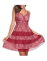 ANGVNS Vestido de fiesta sin mangas con cuello en V sin mangas con cuello en V sin mangas y encaje floral sexy