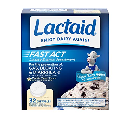 Lactaid Fast Act Lactose Intolerance Chewables with Lactase Enzymes, Vanilla Twist, 32 Pks of 1-ct. (Packaging May Vary)