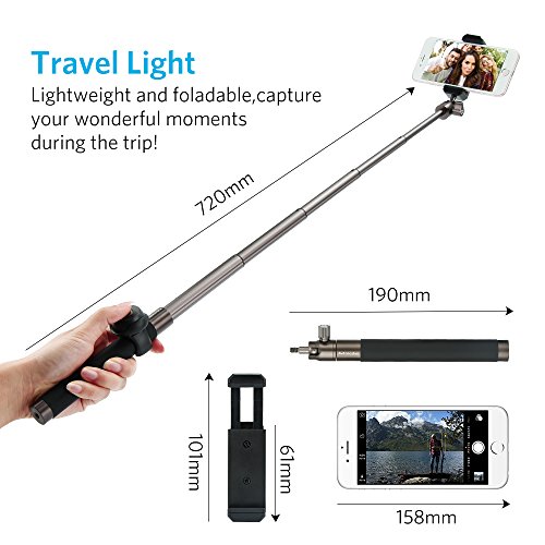 Moreslan Selfie Stick Tripod Stand with Bluetooth Remote Foldable Extendable Monopod for Gopro/Camera/iPhone 8/iPhone 8 Plus/iPhone X/iPhone 7/iPhone 7 Plus / Galaxy Note 8/S8/S8 Plus (Gun metal) - Thumbnail 3