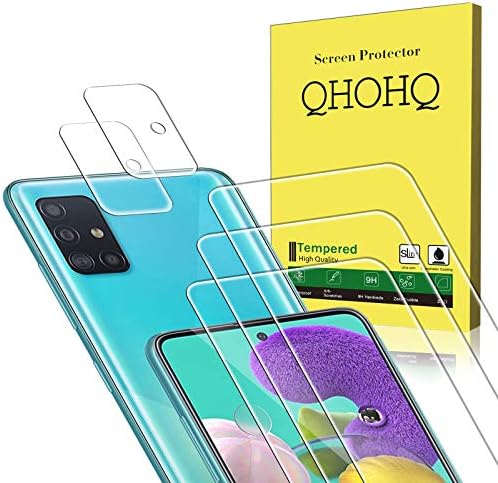 QHOHQ 3 Pack Display screen Protector for Samsung Galaxy A51/Galaxy A51 5G with 2 Pack Digital camera Lens Protector,Tempered Glass Movie, [9H Hardness] – HD – [2.5D Edge] – [Anti-Fingerprint] – [Anti-Scratch]
