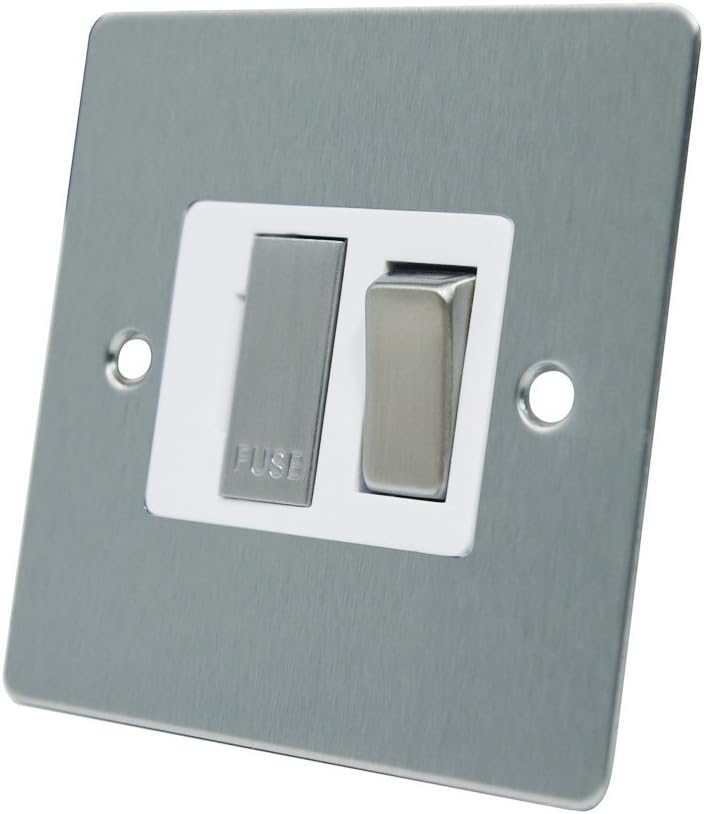 AET FSCSFSWS 13 A Satin Chrome Flat Switched Fused Spur Connection Unit with White Insert Metal Rocker Switch