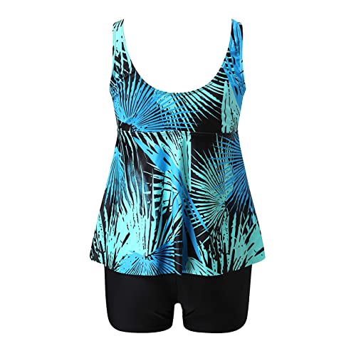 Women Bathing Suit Tropical Print Tankinis Set 2 Piece Beachwear Top with Pantie Summer Swimsuit Casual Swimwear