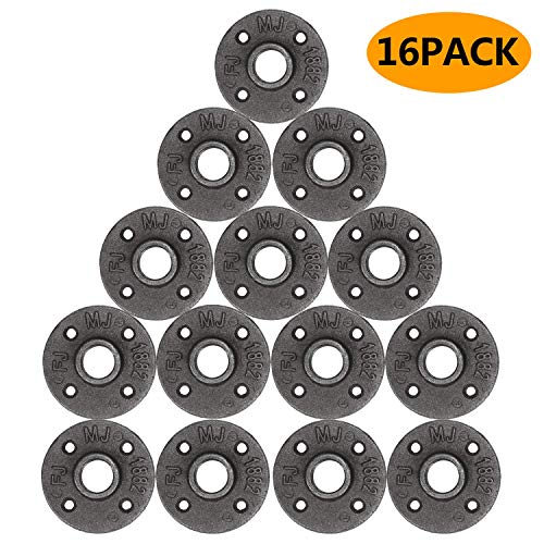 16 Pack Floor Flange Iron Pipe Floor Threaded Pipe Fitting with Threaded Hole for Industrial Pipe, Furniture and DIY Decoratio (1/2 inch)