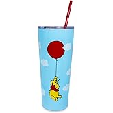 Winnie The Pooh Balloon Double-Walled Stainless Steel Tumbler Travel Tumbler With Lid and Straw | Carnival Cup, Tall Cold Cup For Drinks and Beverages, Home & Kitchen Essentials | Holds 22 Ounces