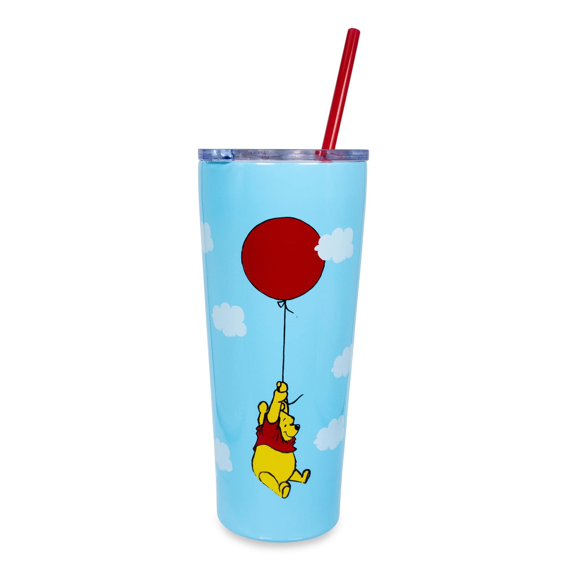 Winnie the Pooh Balloon Double-Walled Stainless Steel Tumbler Travel Tumbler with Lid and Straw | Carnival Cup, Tall Cold Cup for Drinks and Beverages, Home & Kitchen Essentials | Holds 22 Ounces