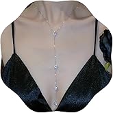 wekicici Long Rhinestone Necklace Y Teardrop Necklace Sparkly Crystal Tassel Pendant Long Chain Silver Necklace for Women