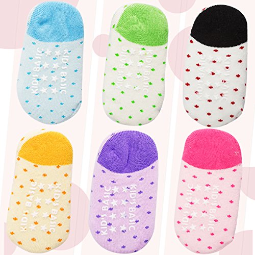 6 Pairs Baby Girl Socks Toddler Anti Skid Baby Boy Socks, Amariver Cute Lovely Polka Dot Baby Walker Socks for Baby Girl Toddler 12-36 Months (Thicker Socks)