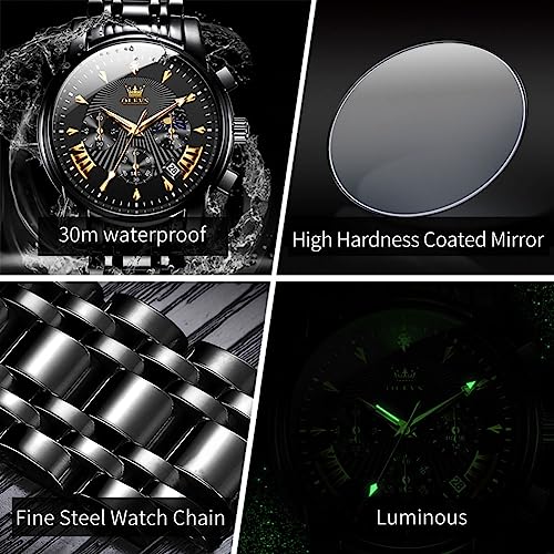 OLEVS Watches for Men Dress Watch with Day Classic Wrist Watches Multifunction Luminous Men Stainless Steel Wristwatch Water Resistant Chronograph Men Business Watches