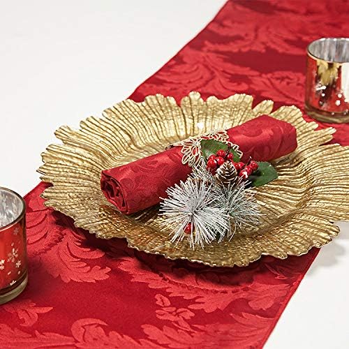 XMAS RED DAMASK TABLE RUNNER OR NAPKIN CHRISTMAS DINNER TABLE DECOR