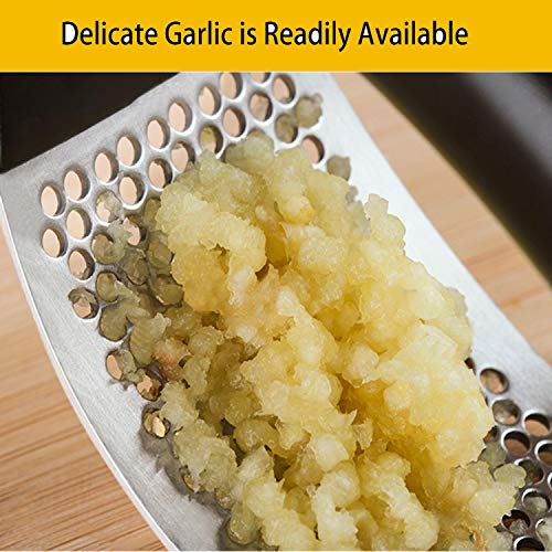 Convallaria Garlic Press + Silicone Garlic Peeler + Cleaning Brush, Stainless Steel Garlic Crusher Chopper Mincer Press Kitchen Gadget Tool with ABS Handle - Kitchen Gadgets Accessories